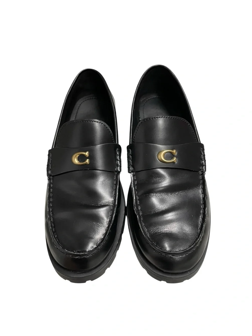 Coach Black Leather Loafers with Gold Accent